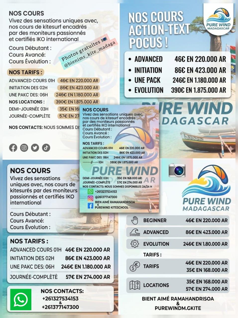 Tarifs des cours de kitesurf – Pure Wind Kite School Madagascar